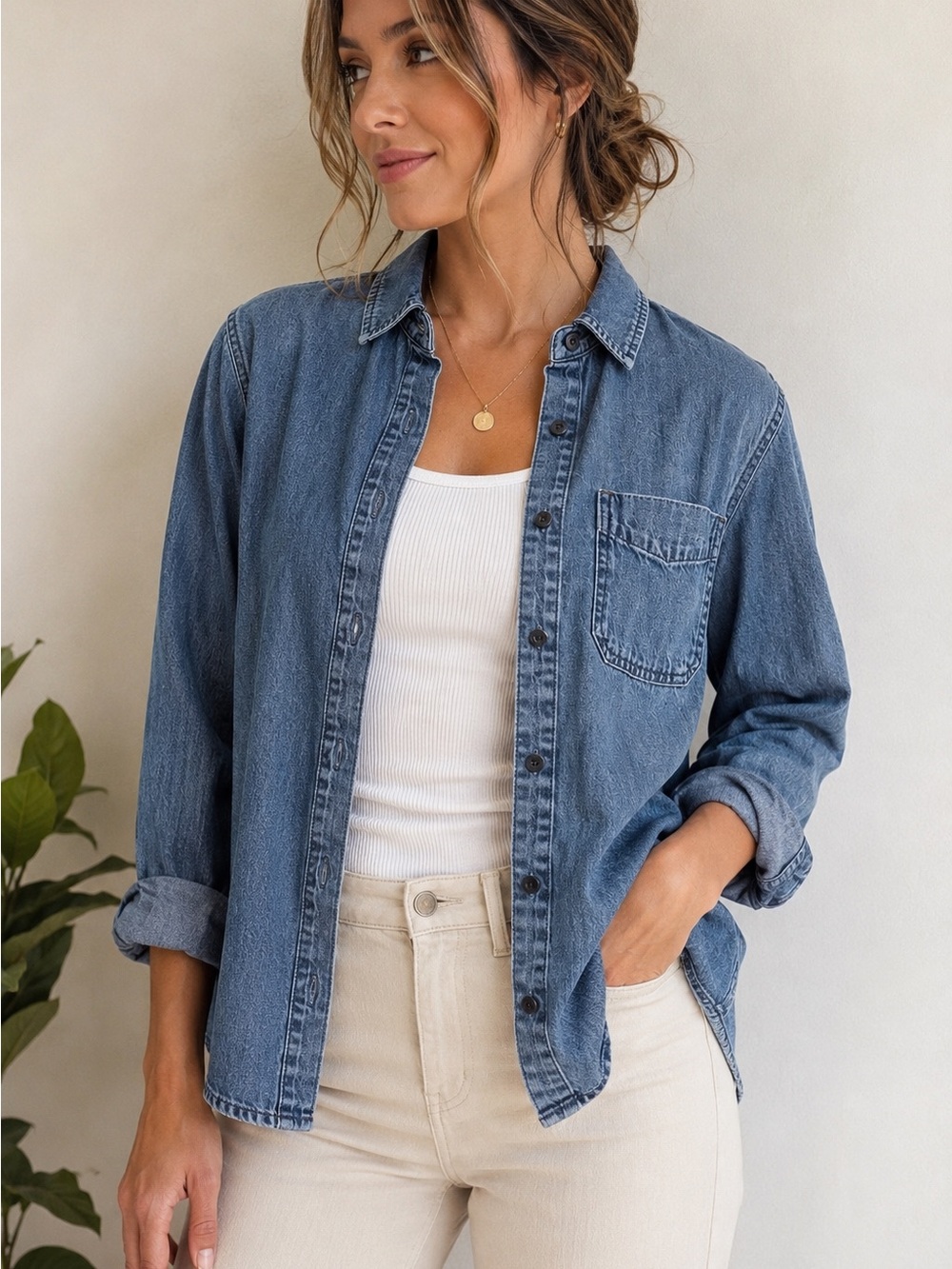 Universal Thread Denim Button Up Shirt XS Chambray Relaxed